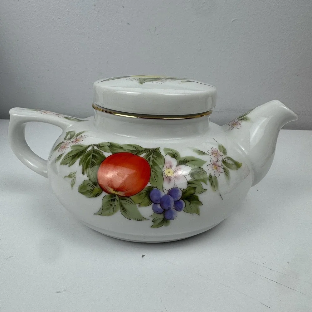 Vtg Andrea by Sadek Japan Porcelain Teapot Fruit Floral Cottagecore Tea Pot‎